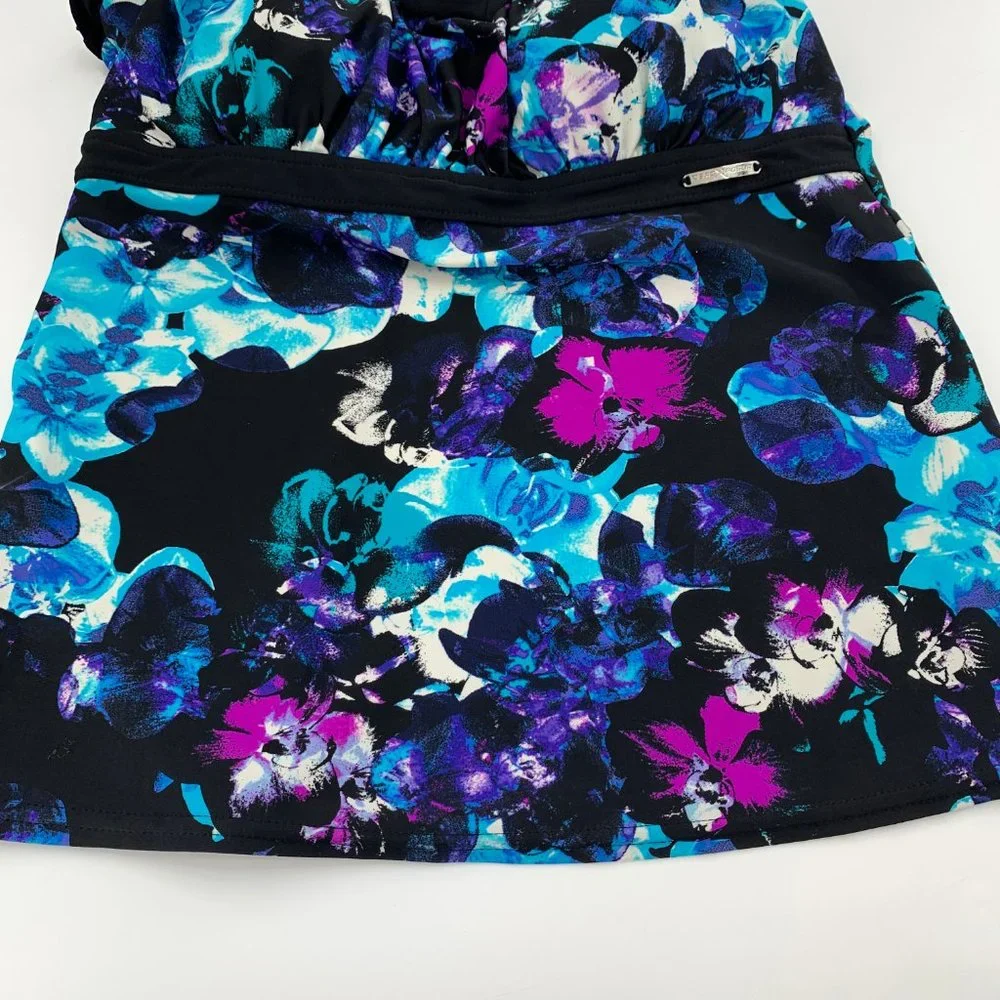 ZeroXPosur Swimwear Bikini Tank Padded 12 Girls or Small Adult Floral Black Blue